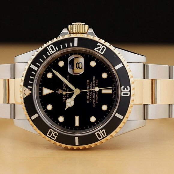ROLEX SUBMARINER DATE 40MM 18K YELLOW GOLD STEEL 2-TONE BLACK WATCH - Picture 3 of 11